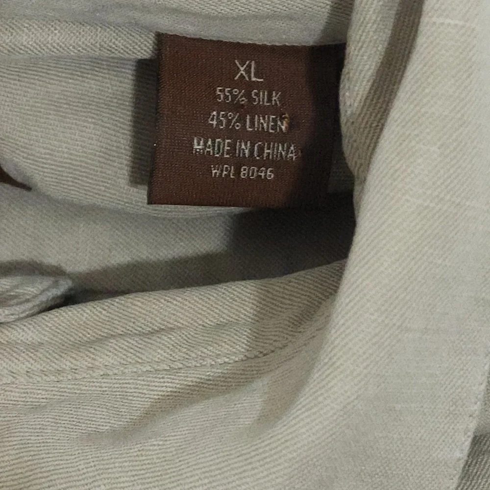 Tasso Elba Mens XL Beige Silk Linen Blend Luxury Camp Resort Shirt Pocket - Picture 4 of 7